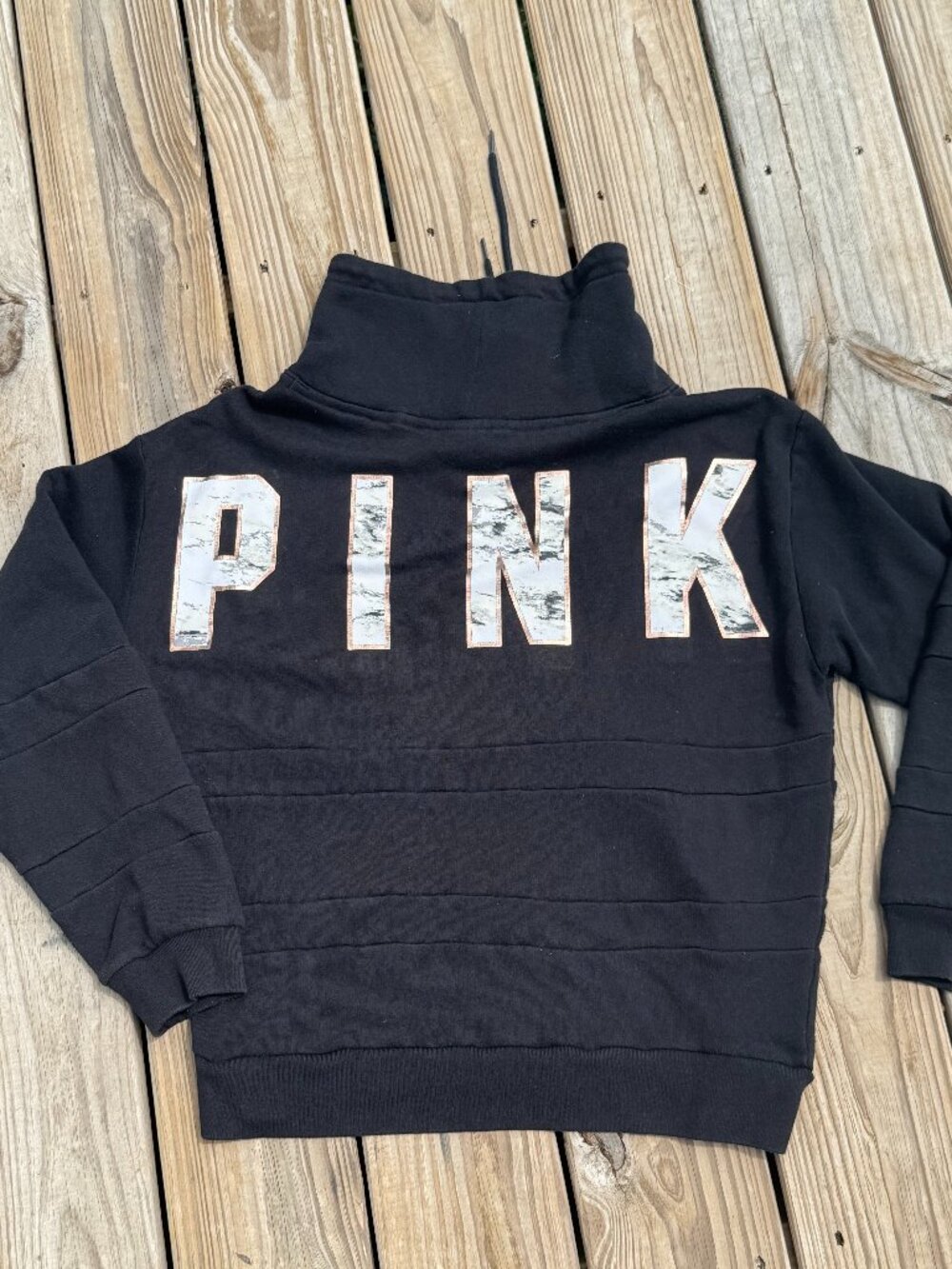PINK Victoria's Secret Marble Logo Funnel Neck Sweatshirt Cozy Chic 3928